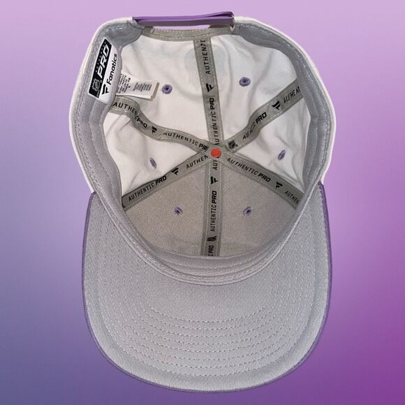 MN Wild Fanatics 2022 Hockey Fights Cancer Authentic Pro Snapback Hat White/Purp - Picture 3 of 7
